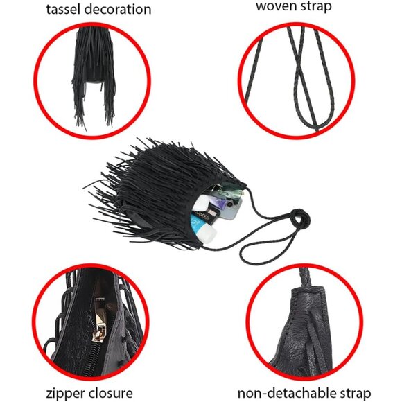 Crossbody Purse Faux Leather Tassel Small Boho Chic for Wedding Party - Picture 3 of 5